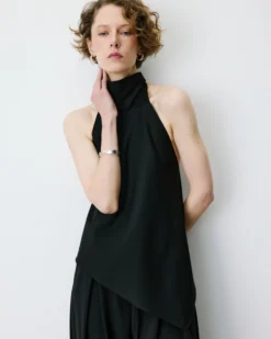 Top asymétrique fluide sans manches dos nu noir Binni