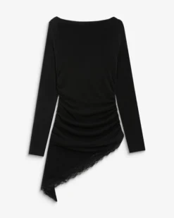 Top asymétrique manches longues bas en dentelle noir Bina