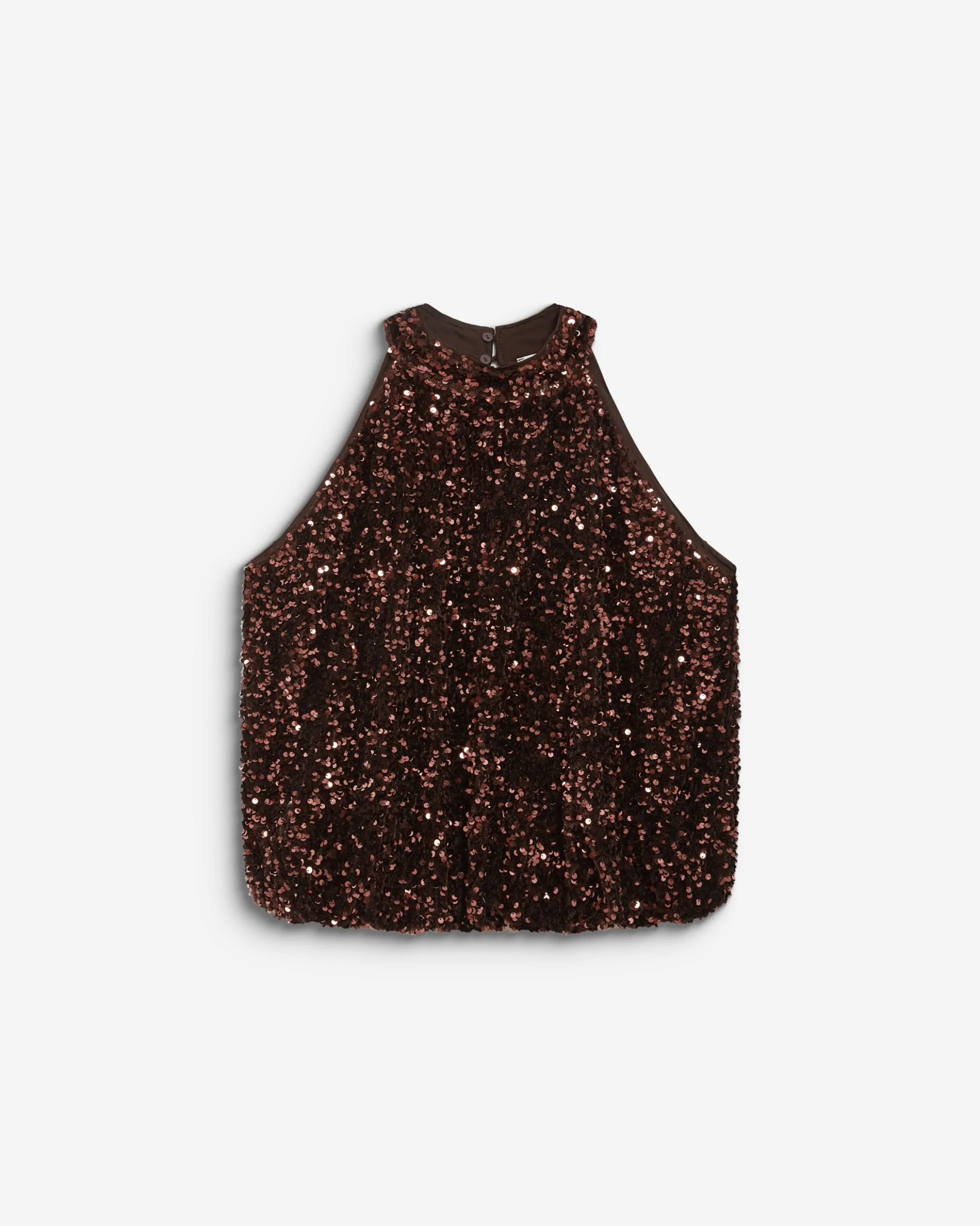 Top ballon encolure américaine en sequins chocolat Becky