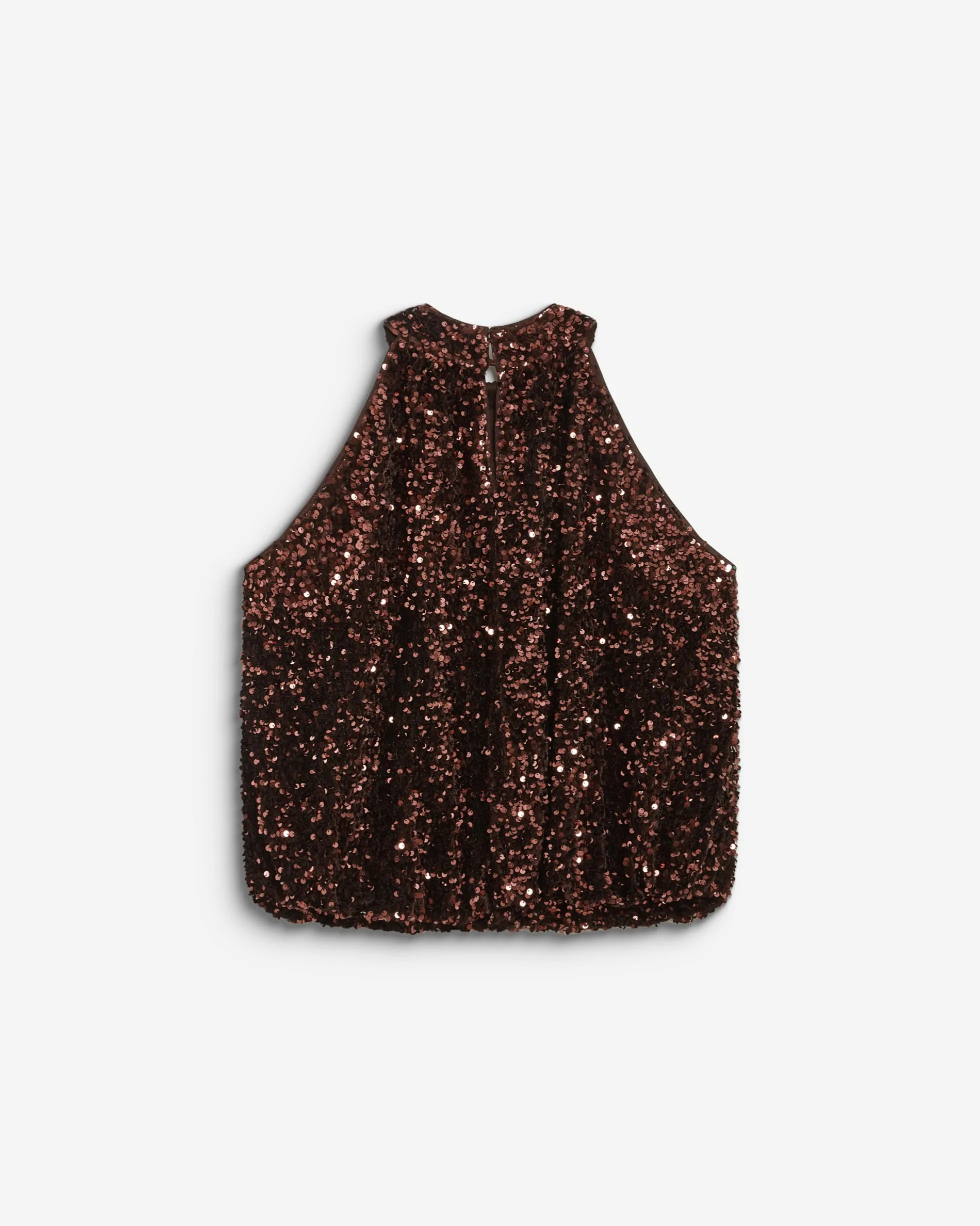 Top ballon encolure américaine en sequins chocolat Becky