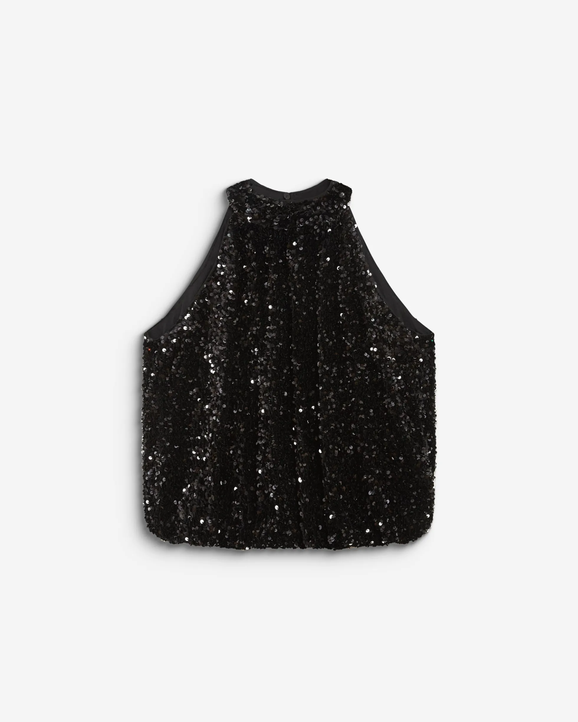 Top ballon encolure américaine en sequins noir Becky