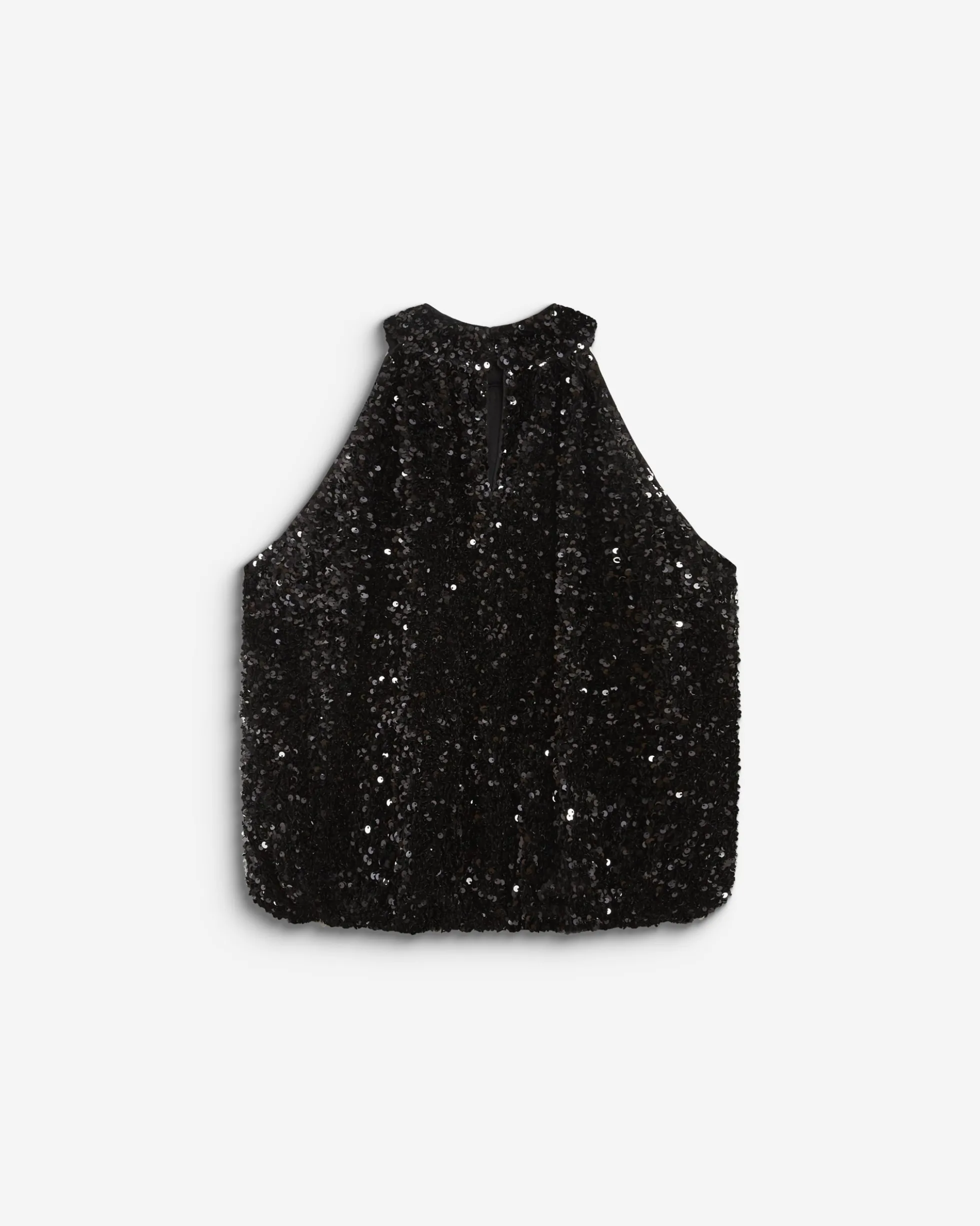 Top ballon encolure américaine en sequins noir Becky