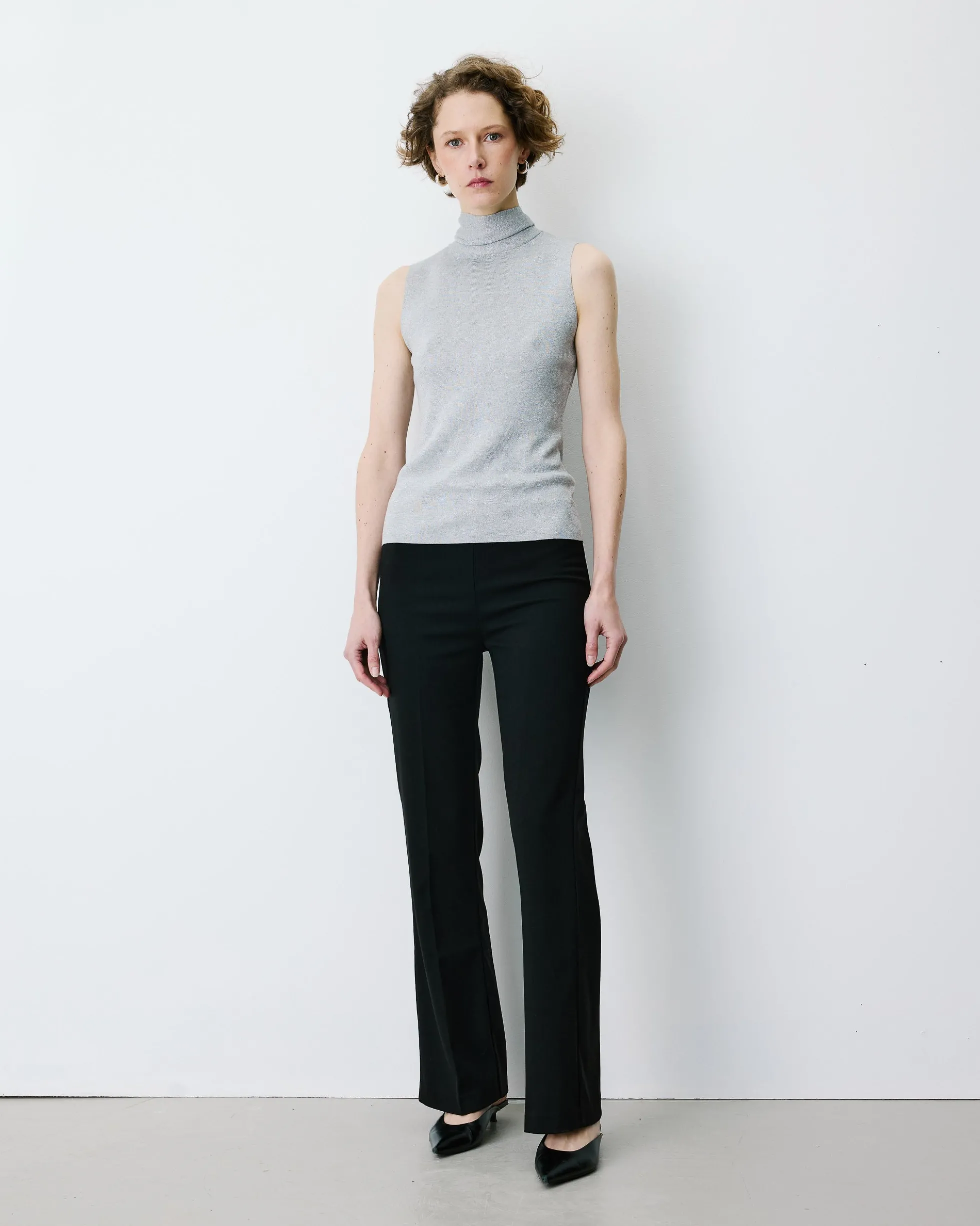 Top col montant en maille lurex sans manches silver Bailey