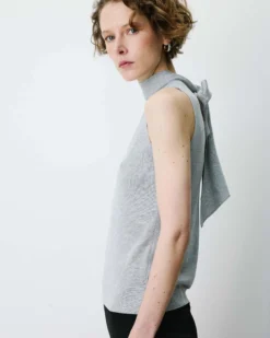 Top col montant en maille lurex sans manches silver Bailey