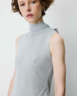 Top col montant en maille lurex sans manches silver Bailey