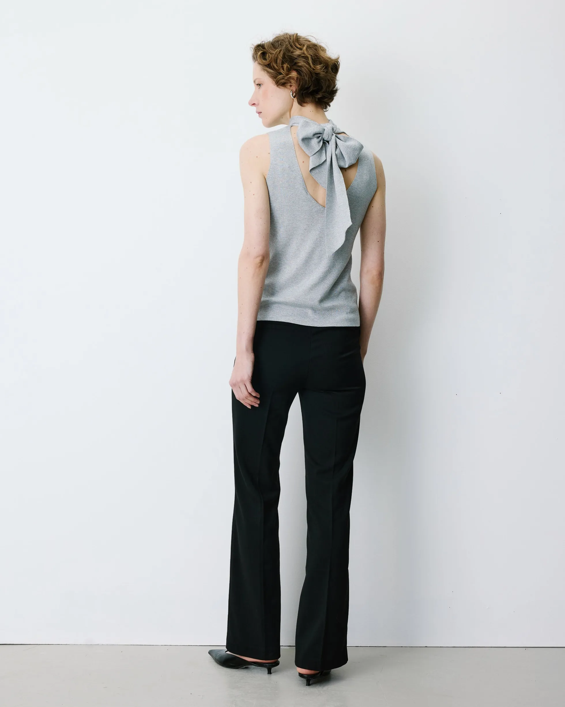 Top col montant en maille lurex sans manches silver Bailey