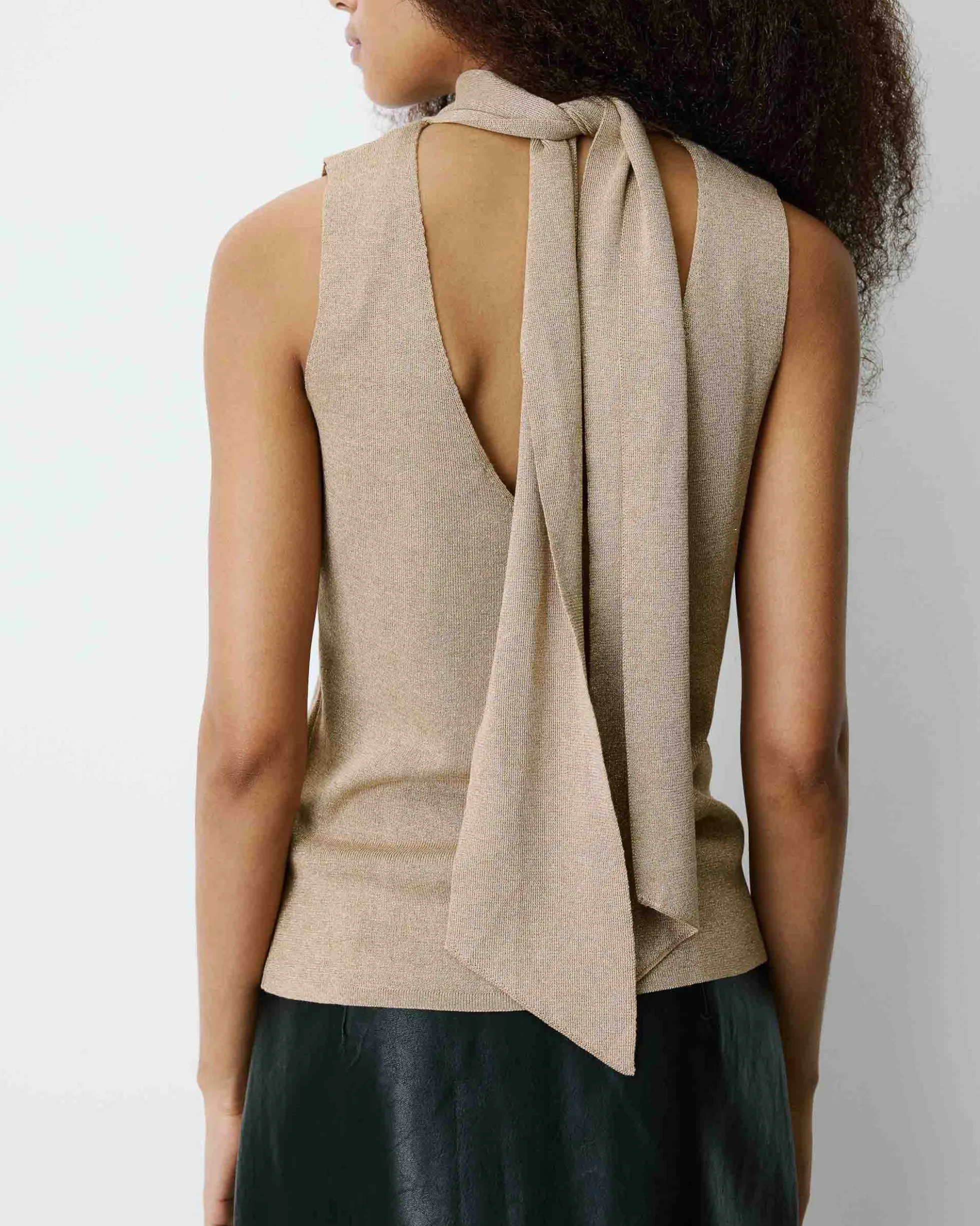Top col montant en maille lurex sans manches gold Bailey
