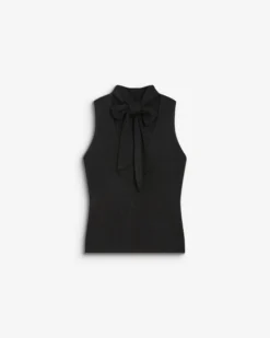 Top col montant en maille lurex sans manches noir Bailey