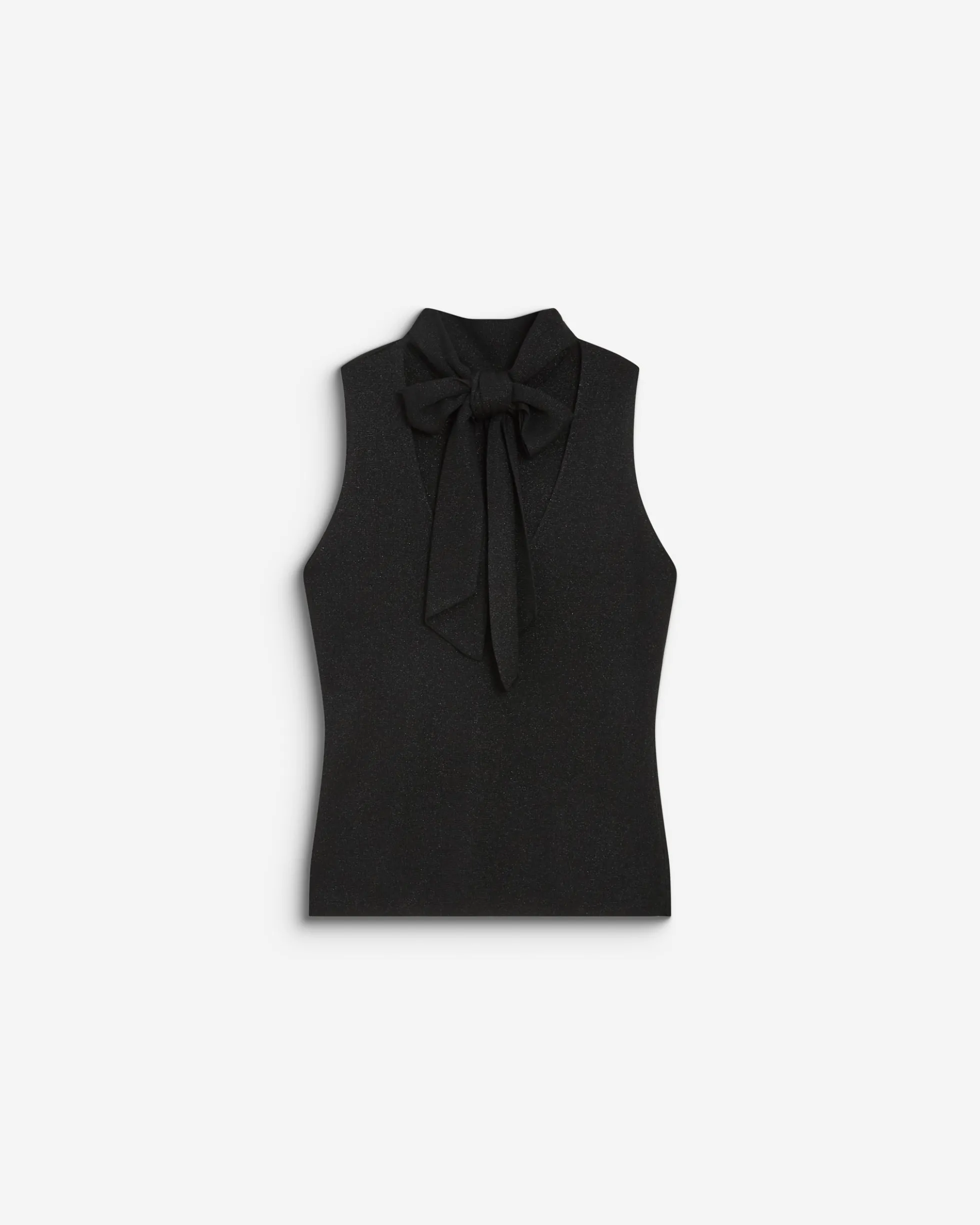 Top col montant en maille lurex sans manches noir Bailey