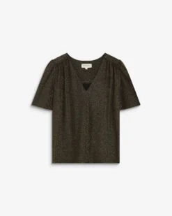Top col V en jersey lurex manches courtes gold Basilic
