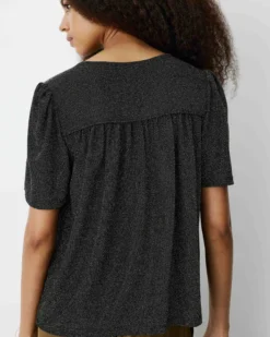 Top col V en jersey lurex manches courtes gold Basilic