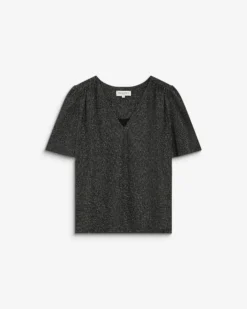 Top col V en jersey lurex manches courtes silver Basilic