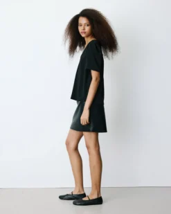 Top col V en jersey lurex manches courtes noir Basilic