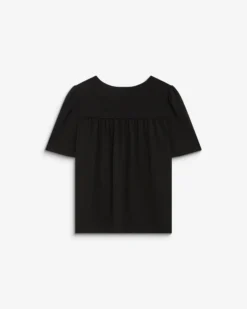 Top col V en jersey lurex manches courtes noir Basilic