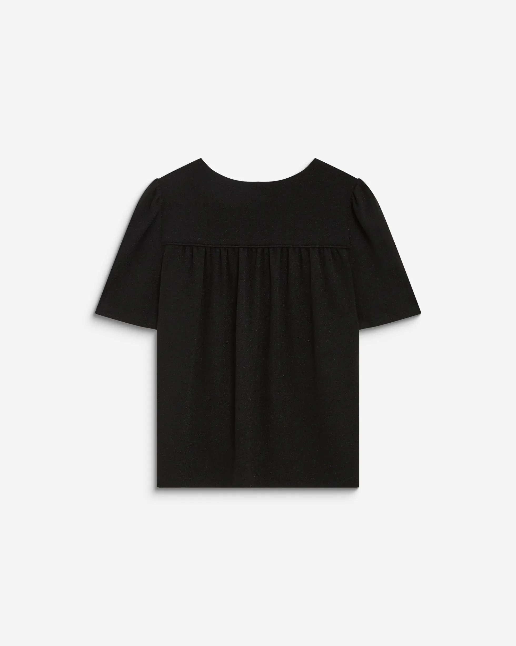 Top col V en jersey lurex manches courtes noir Basilic
