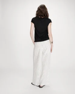 Top col V manches courtes en lurex noir Valsons
