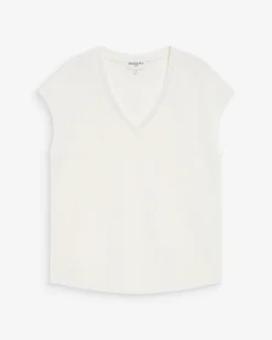 Top col V manches courtes en lurex ivoire Valsons