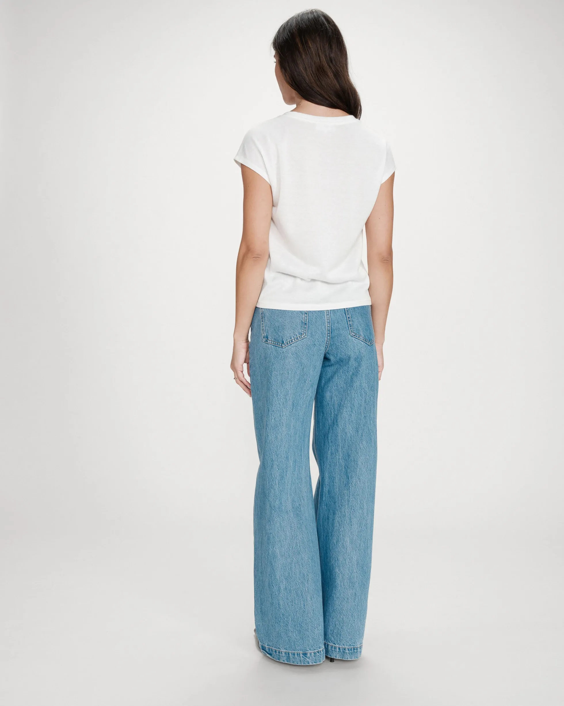Top col V manches courtes en lurex ivoire Valsons