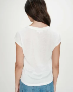 Top col V manches courtes en lurex ivoire Valsons