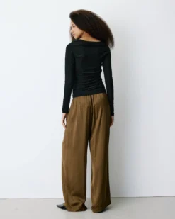 Top drapé ajusté en lurex manches longues noir Beaumont