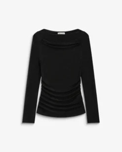 Top drapé ajusté en lurex manches longues noir Beaumont