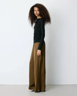 Top drapé ajusté en lurex manches longues noir Beaumont