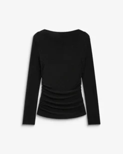 Top drapé ajusté en lurex manches longues noir Beaumont