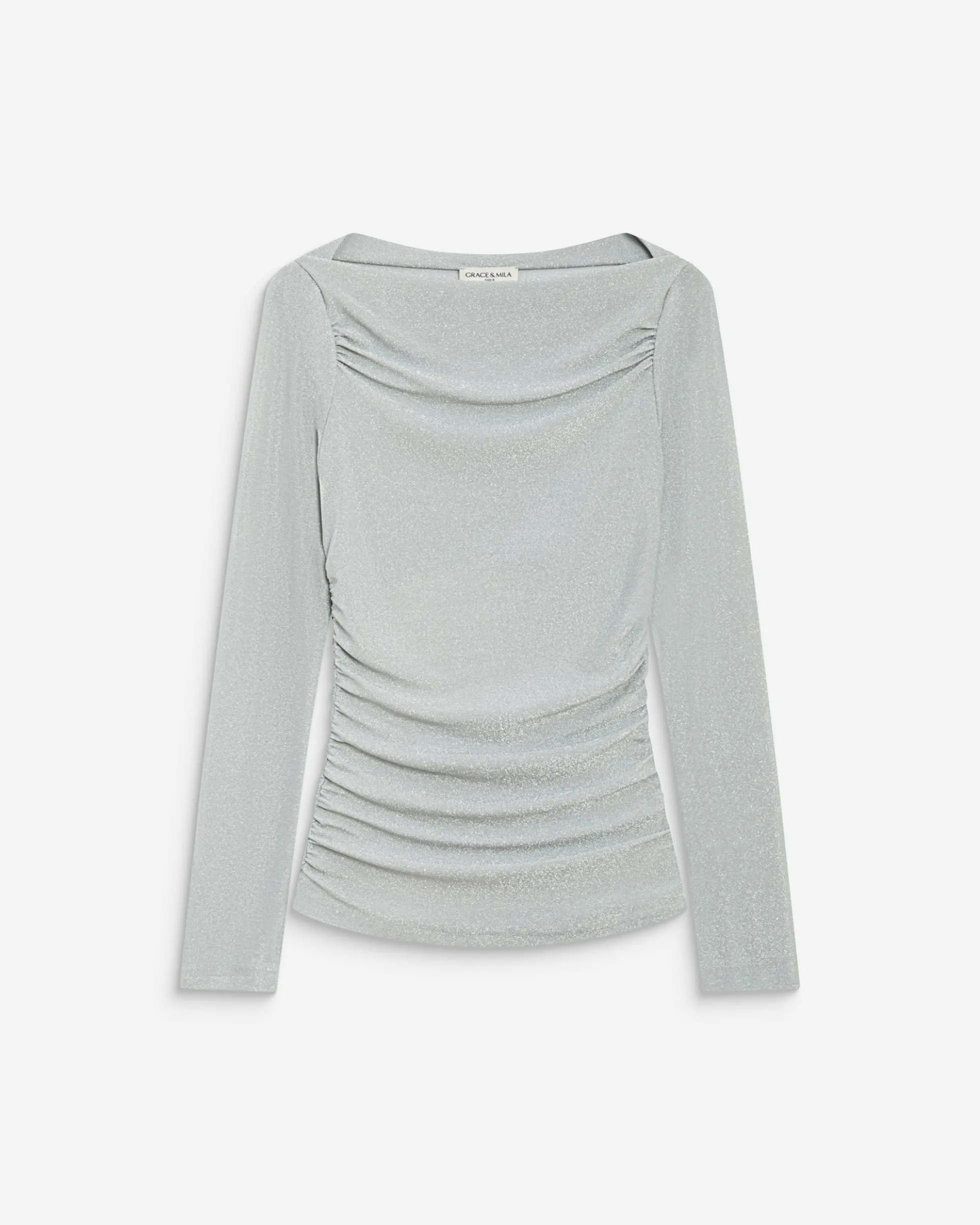 Top drapé ajusté en lurex manches longues silver Beaumont