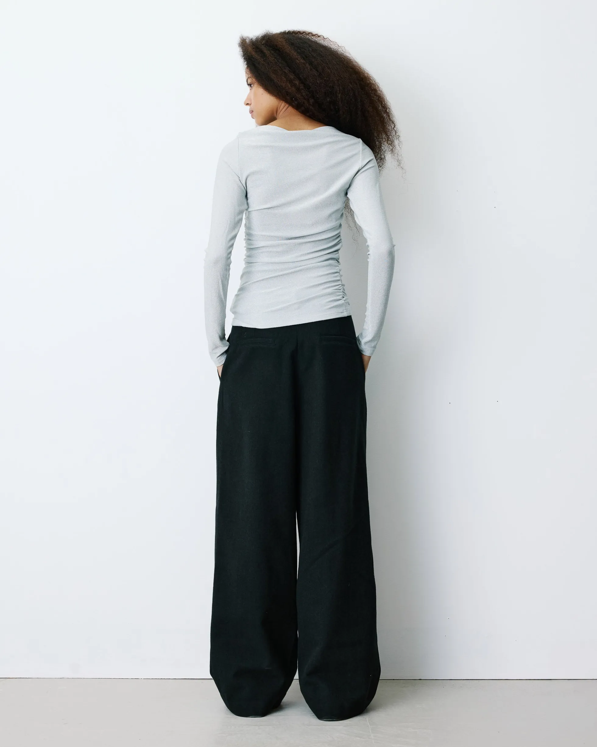 Top drapé ajusté en lurex manches longues silver Beaumont