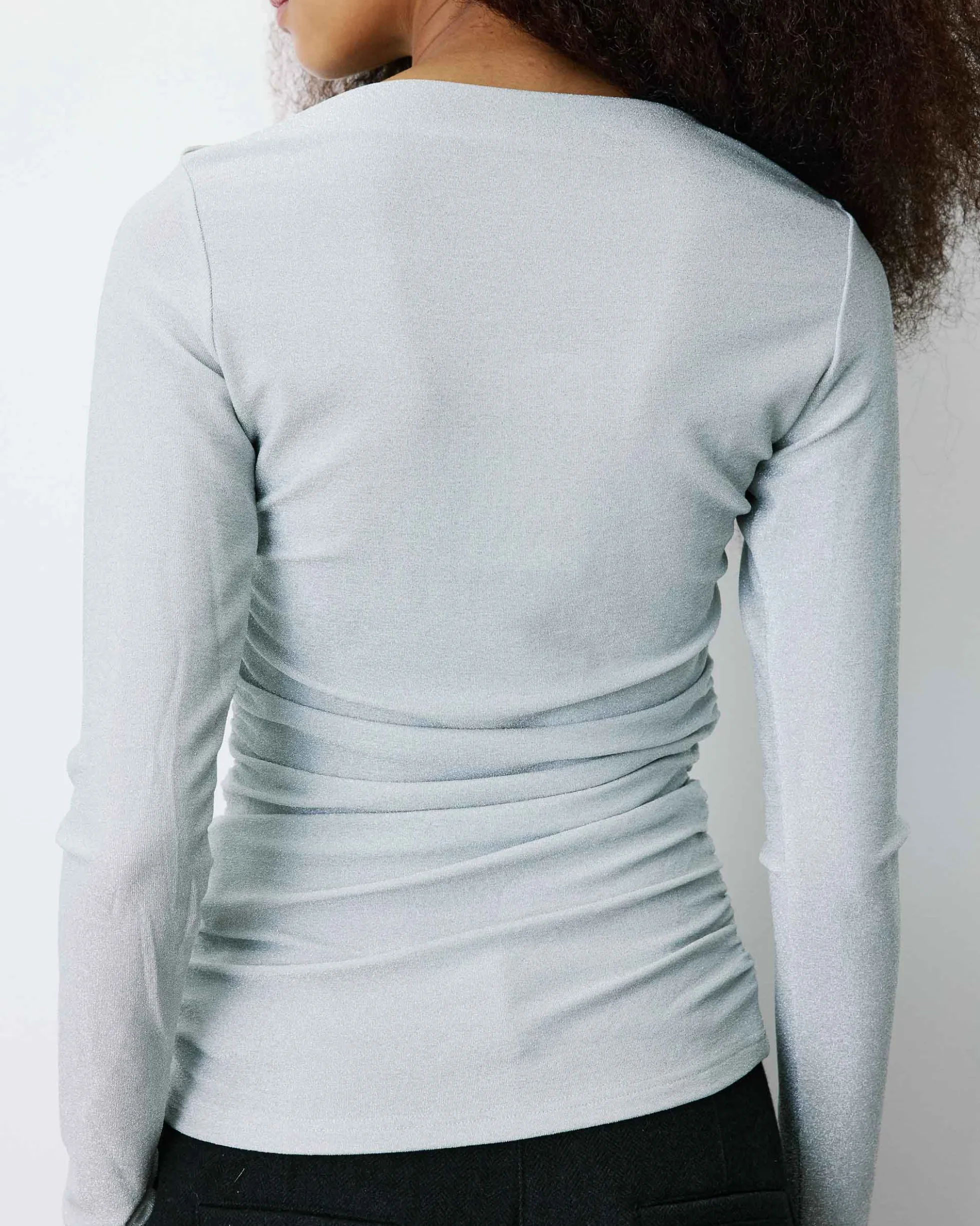 Top drapé ajusté en lurex manches longues silver Beaumont