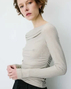 Top drapé ajusté en lurex manches longues gold Beaumont