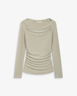 Top drapé ajusté en lurex manches longues gold Beaumont