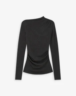 Top drapé asymétrique manches longues anthracite Aurygny