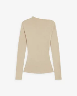 Top drapé asymétrique manches longues sable Aurygny