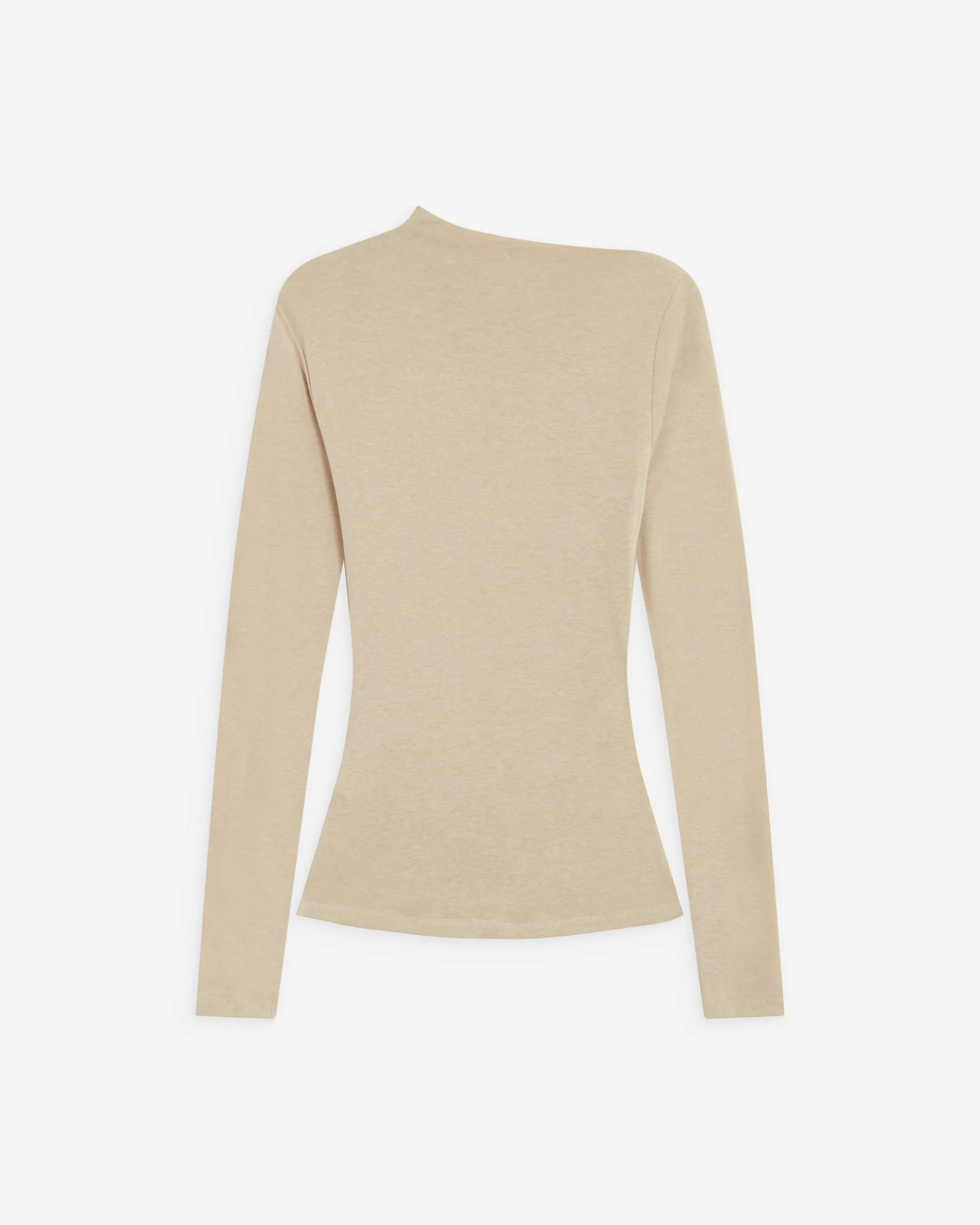 Top drapé asymétrique manches longues sable Aurygny