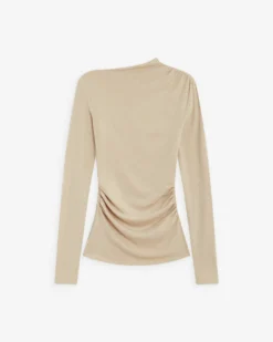 Top drapé asymétrique manches longues sable Aurygny