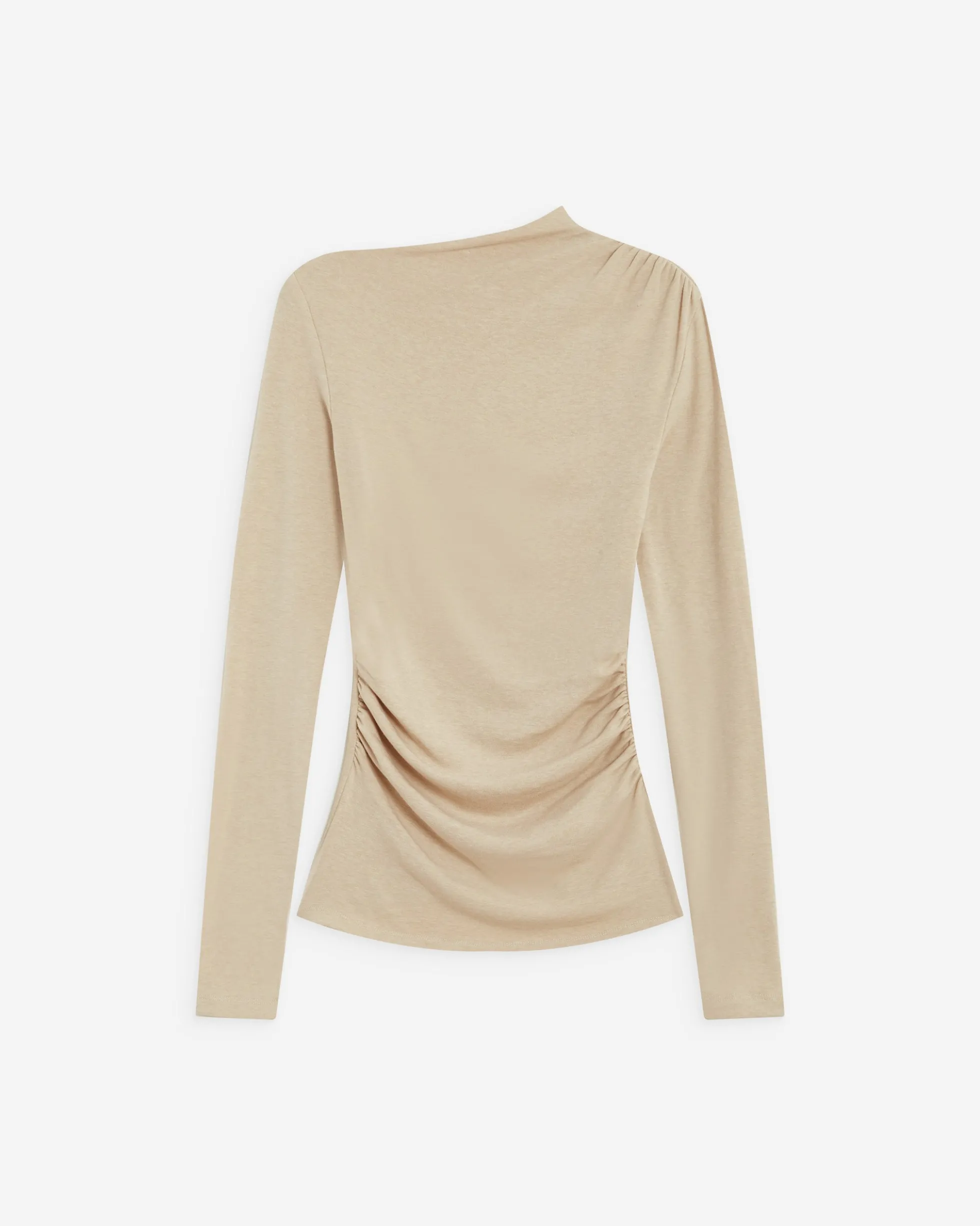 Top drapé asymétrique manches longues sable Aurygny