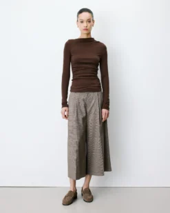 Top drapé asymétrique manches longues chocolat Aurygny