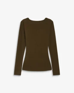 Top drapé manches longues col bénitier olive Biscotte