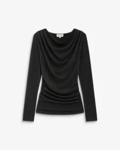Top drapé manches longues col bénitier anthracite Biscotte
