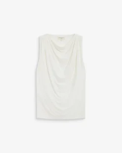 Top drapé sans manches à boucle dorée au dos ecru Bunny