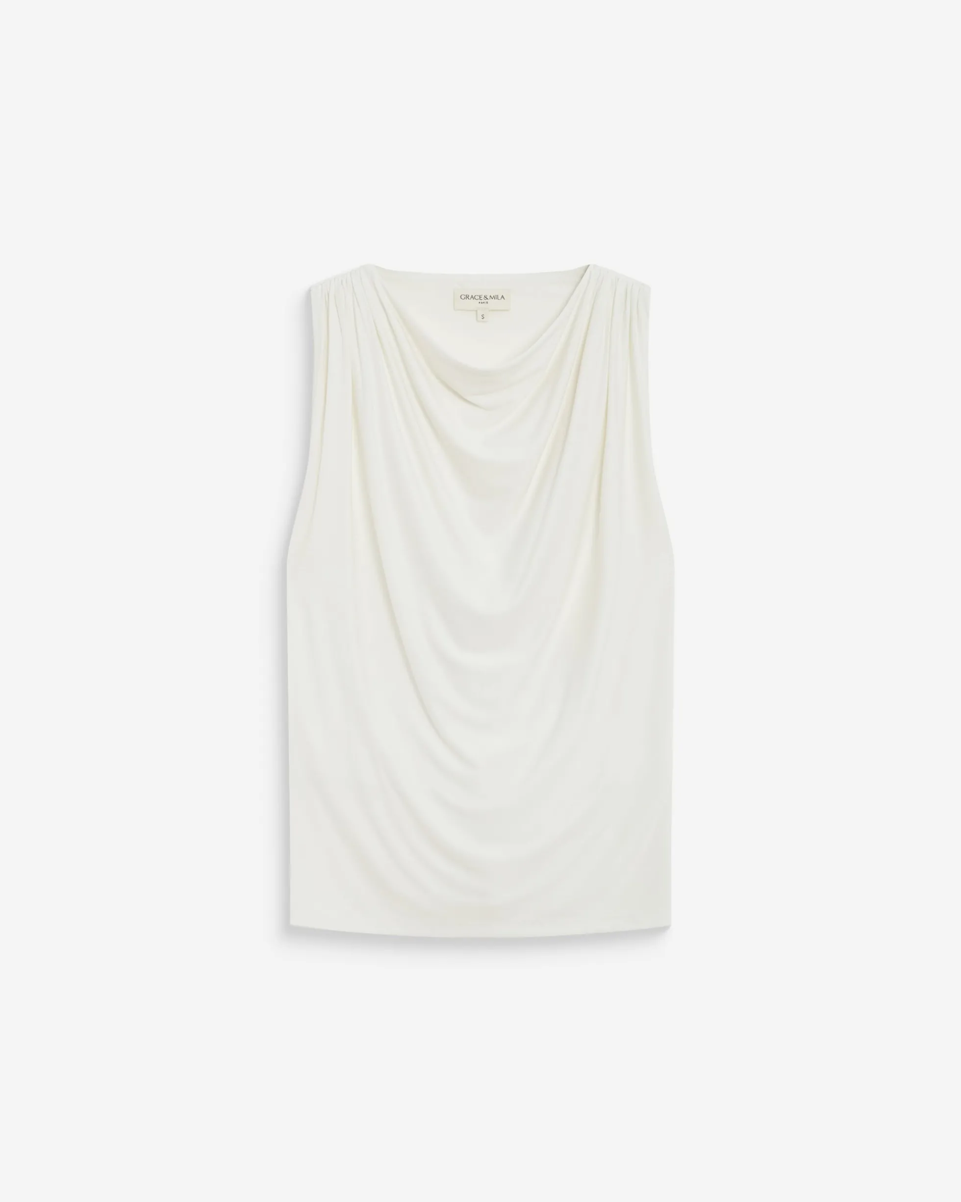 Top drapé sans manches à boucle dorée au dos ecru Bunny