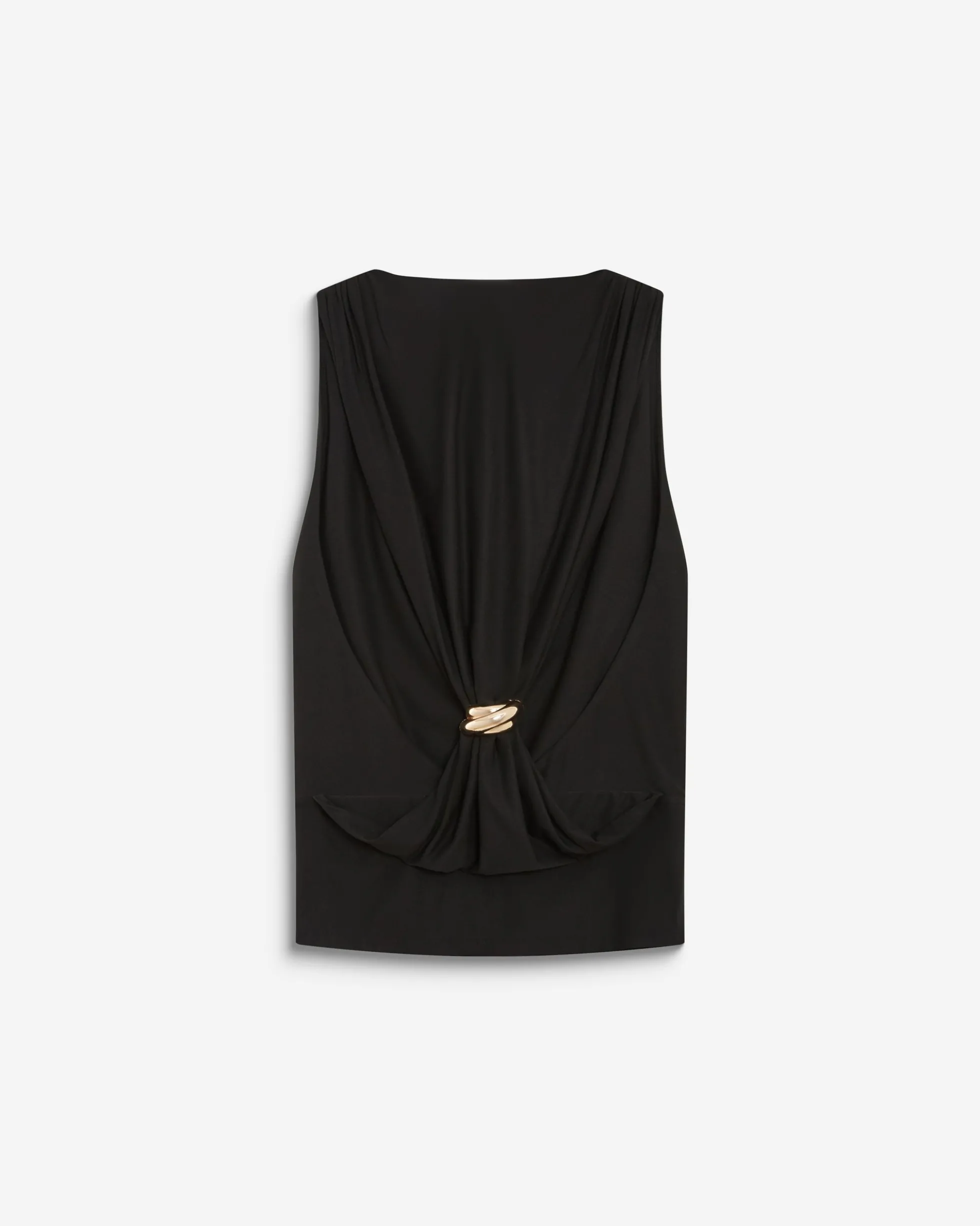 Top drapé sans manches à boucle dorée au dos noir Bunny