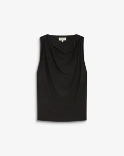 Top drapé sans manches à boucle dorée au dos noir Bunny
