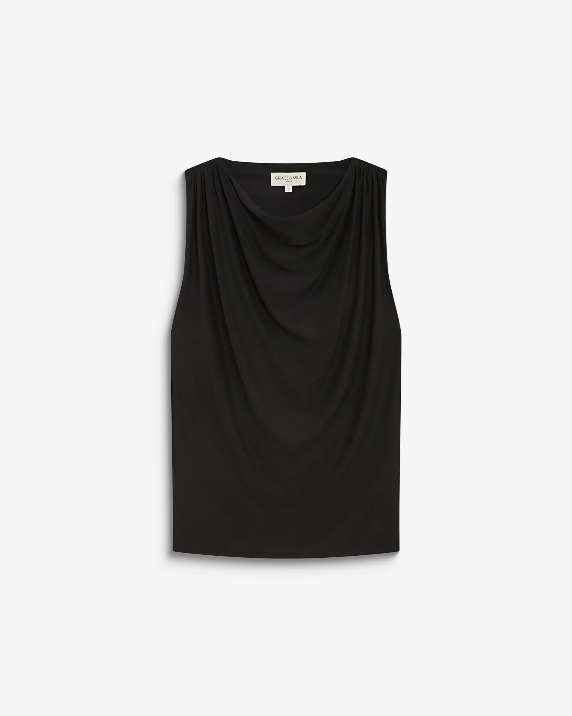 Top drapé sans manches à boucle dorée au dos noir Bunny