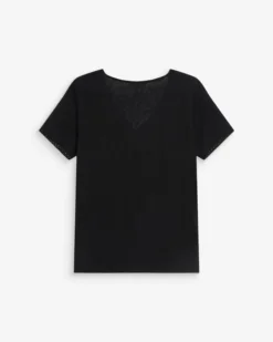 Top droit col V en dentelle manches courtes noir Willem