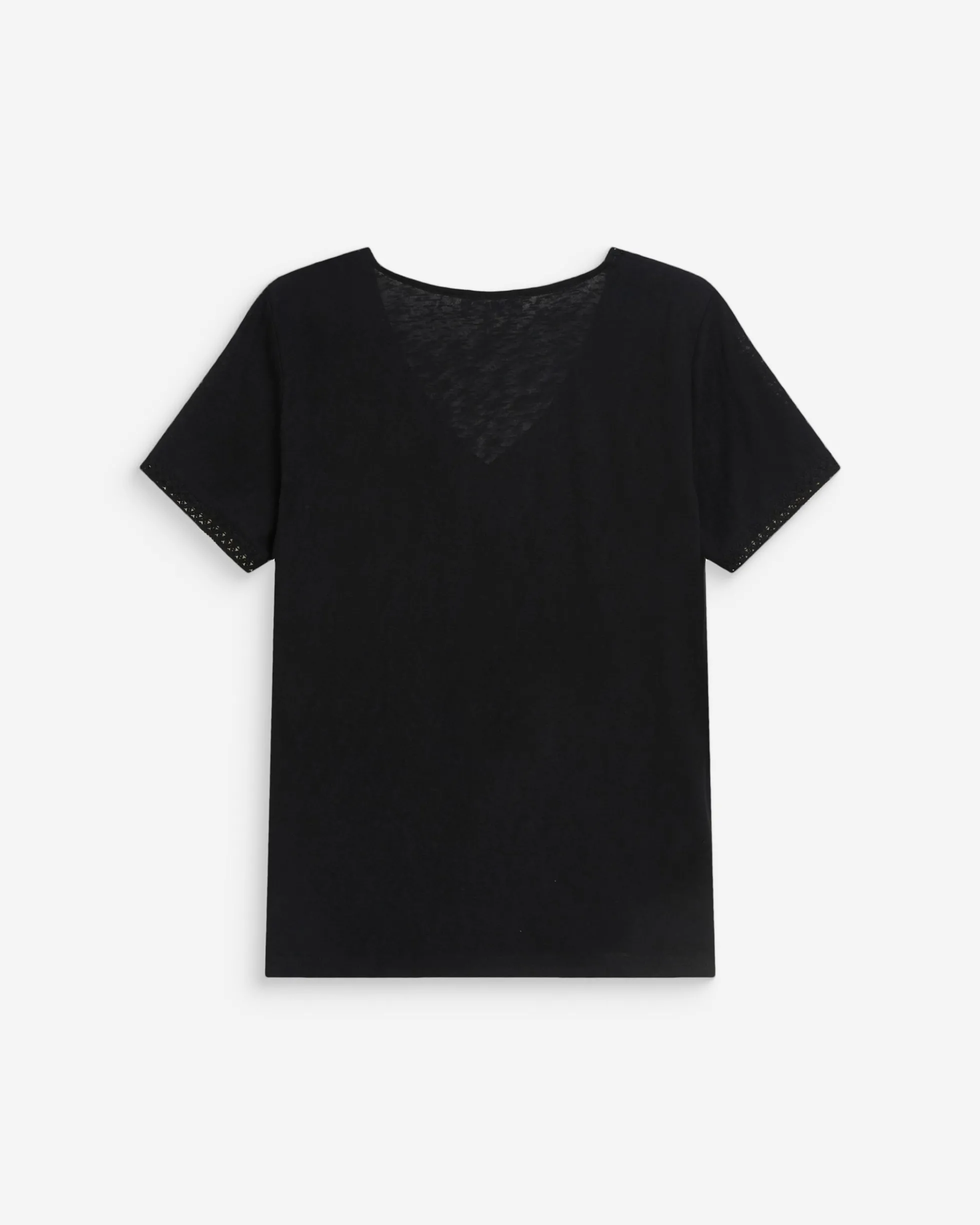 Top droit col V en dentelle manches courtes noir Willem