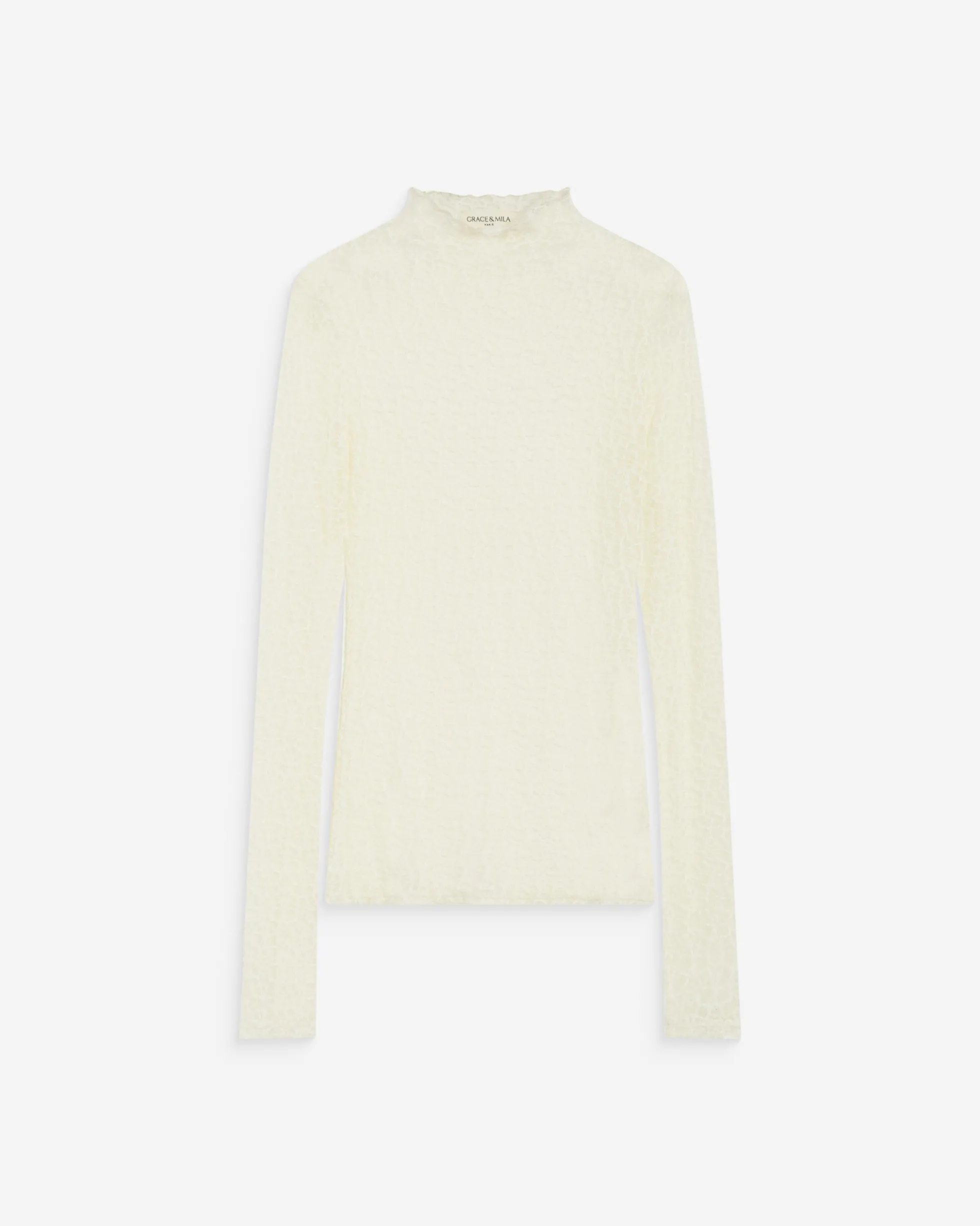 Top en dentelle ajusté manches longues ecru Blake