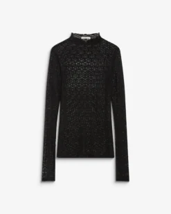 Top en dentelle ajusté manches longues noir Blake