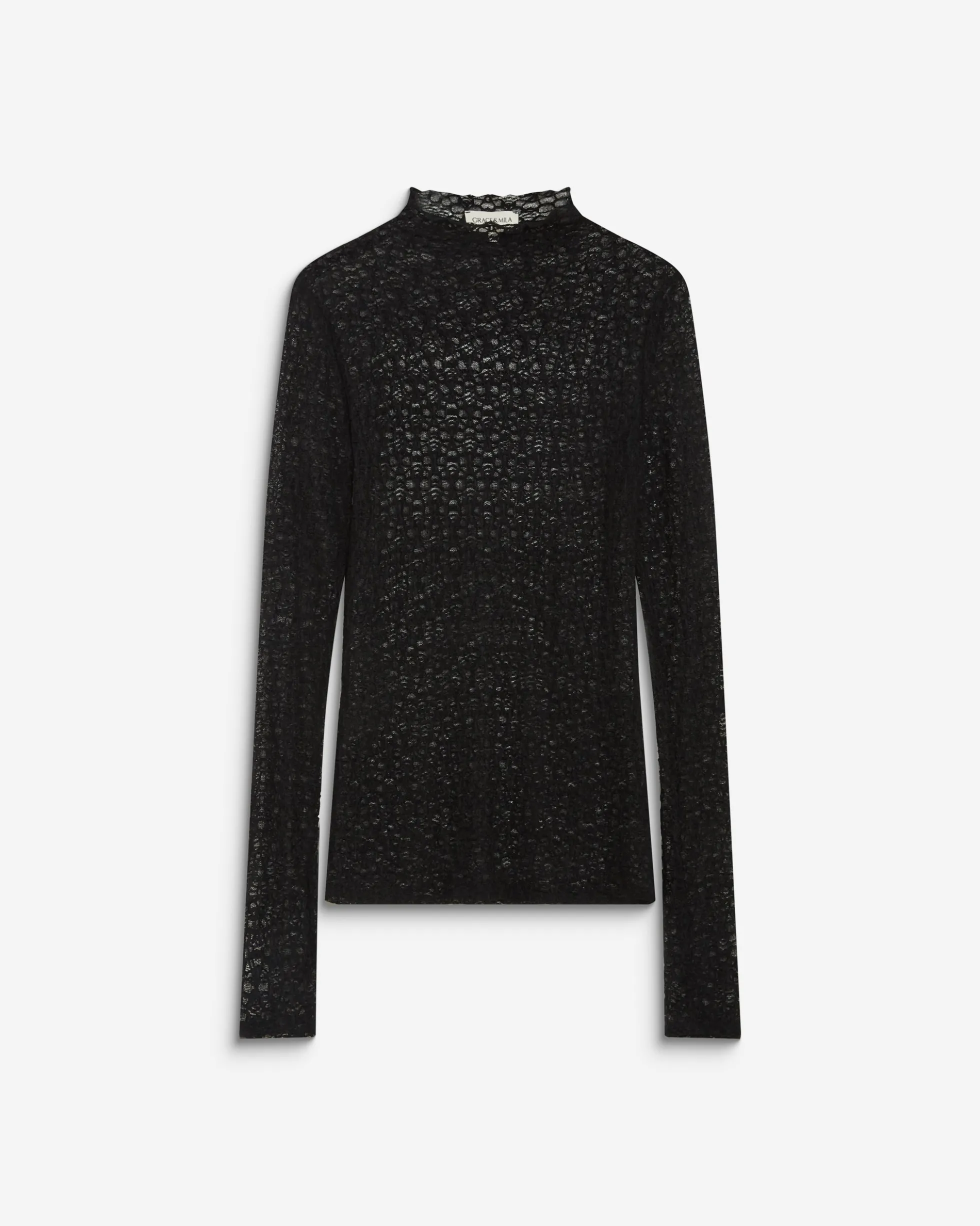 Top en dentelle ajusté manches longues noir Blake